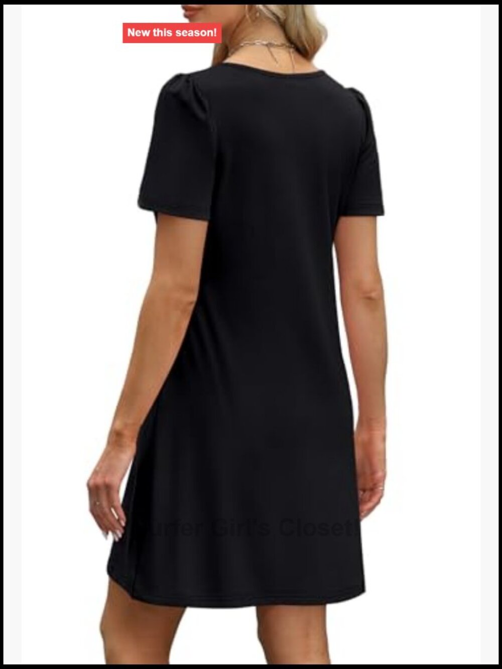 Womens Pleated Front Dress Puff Sleeve Pockets Sundress Casual Summer - Picture 5 of 7